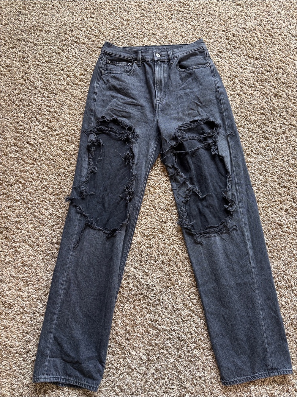 Black Distressed High-Waist Jeans - Large Knee Rips